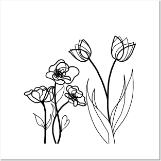 LINE ART FLOWERS Posters and Art